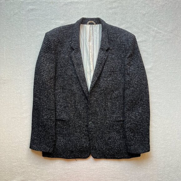 Vintage 90s Cosi L'Uomo B&W Wool Blend Boucle Blazer Jacket Sports Coat Size 44R - Picture 1 of 7